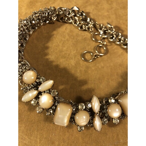 STELLA & DOT Gold Tone Statement Necklace Flowers & Rhinestones Stunning